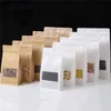 100 pcs / lote ficar para cima kraft papel sacos de café lanche presentes de cookie sacos de armazenamento com malote de armazenamento de alimentos