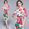 Femmes Summer Designer Élégant Floral Imprimer O Cou À Manches Courtes Robe De Soirée Dames Vintage Moulante Crayon Gaine Robe Robes 210525