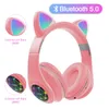 Fones de ouvido de orelha de gato fofos fones de ouvido sem fio muisc estéreo bluetooth fone de ouvido com microfone crianças filha fones de ouvido presente