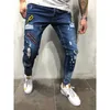 3 Styles Men Ripped Skinny Biker Jeans Destroyed Frayed Print Embroidery Slim Fit Denim Pant Jean X0621
