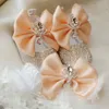First Walkers Dollbling Delicate Apricot Butterfly Baby Shoes Headband Set Luxury Diamond Fluff Outfit Red Bottom Little Girl Baptism
