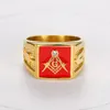 Anillos de sello de regalia masónica masónica Anillo de acero inoxidable para hombre de oro Anillo de boda de fraternidad de esmalte rojo pulido alto Anillo para mujer Joyería