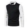 2021 Spring Autumn Men's Sweater White Lapel Shirt Vest Fake Two Piece Sweaters Y0907