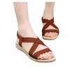 Sandaler 2021 Kvinnor skor Summer Open Toe Cross Strap Flat Non-Slip Slip On Wedges Female Slippers Beach Walking #40