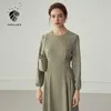 Fansilanen gebreide geplooide groene lange vintage jurk vrouwen mouw riem elegante herfst winter franse sexy partij ES 210607