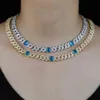 Beste kwaliteit hiphop hangende sieraden met brede Cubaanse ketting blauwe cz armbandneckalce voor dame vrouwen bruiloft chique ketting x0509