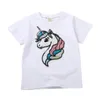 Casual cotton kids boys girls t shirt tops tees summer short sleeve cartoon unicorn sequin t-shirt white black children clothes 210713