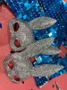 Silver Rivet Mask Rabbit Ears Gogo Kvinna Party Girl Stage Masks