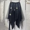 Röcke ZCSMLL 2021 Frauen Herbst Einfarbig Elastische Taille Schwarz Gaze Damen Mode Lässig Lose Asymmetrische Rock