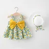 Abbigliamento Set bambini Summer Set Mori Girl Style Baby Girls Sleeve Flower Print Princess Dress + Hat Outfit Vestiti Set # 50