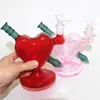 Röd rosa färg hjärta form glas bong rökning hookah rör olja bubbler rig heady olja dab riggar med tratt skål