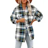 여성 자켓 가을 코트 여성 겨울 플란넬 격자 무늬 재킷 여성 오버 셔츠 긴 체크 무늬 셔츠 2022