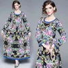 Spring Fashion Designer R Maxi Dres's Lange Mouw O Neck Vintage Gedrukt Elegant 210531