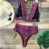 Klamra Wysoka Talia Bikini Zestaw Afryki Stroje Kąpielowe Kobiety Swimsuit Seksowny Czerwony Wąż Drukuj Kostium Kąpielowy Kobiet Bikinis Brazylijski 210702