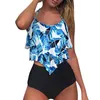 Menas de banho feminina Biquíni de leopardo High Cídhar Animal Tankini Floral Swimsuit Ruffle Brasilian Plus Size Women