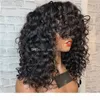 Afro Curly 55 Soie Top Lace Front Perruque avec Bangs Pré Pincées Délié Malaisien Cheveux Humains Court Crépus Bouclés Perruque de Lacet pour Femmes2517088