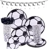 Wegwerp Dinware Football Schrijf voetbaljongen Verjaardagsfeestje Cup Plaat servies Sets Baby Shower Decoration Supplies Ballon Set