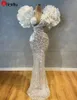 NY! 2022 Lyx sjöjungfru bröllopsklänning V Neckkristall Lång Sequined Beaded Bridal Gowns Flower Appliqued Robe de Mariée Xu