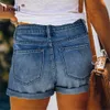 Liooil Ripped Jeans Shorts pour femmes Summer Streetwear avec poche Zipper Sexy Noir Bleu Femmes Taille haute Stretch Denim Short 210719