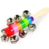 200pcs Christmas Party Gift Jingle Bells Wooden Handle Toys 18cm Rainbow Wood Handhold Rattles Bell Stick Children's Toy