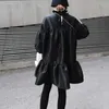 [DRATIE] Automne Hiver Stand Collier Longue manche bouffante Black Ourk Ourk Ruffels Robe Stitch Femmes Mode JK85 210527