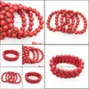 Andra lösa pärlor Smycken 10mm Matt Röd Howlite Armband, Ädelsten Armband, Turkos Runda Pärlor, Elastiskt Armband, Lycka Bracelet Drop d