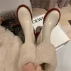 Boots Round Toe Side Zipper High-heel Plus Fleece Cotton Winter Style Cowhide Thick-soled Plush Short