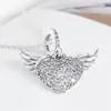 100% 925 Sterling Silver Charm Angel Wing With Crystal Love Pendant Fit Pandora Women Bracelet & Necklace Diy Jewelry Q0531