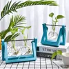 Terrarium Hydroponic Plant Vazen Vintage Bloempot Transparante Vaas Houten Frame Glas Tafelblad Planten Home Bonsai Decor 210310