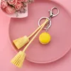 Women Macaron Cake Keychains Rings PU Leather Tassel Silver Alloy Key Chains Fob Charms Bag Pendant Fashion Car Keyring Holder Cute Wedding Party Favor Jewelry Gifts