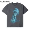 GONTHWID T-shirts Casual Hommes Hip Hop Torch Main Statue Imprimer T-shirts à manches courtes Coton Lâche Harajuku Streetwear Fashion Tops C0315