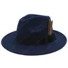 Cappelli Fedora Jazz in feltro di lana unisex autunno inverno con fibbia per cintura in piuma uomo donna cappello Trilby Panama a tesa larga semplice