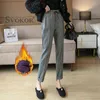 SVOKOR Winter Warm Harlan Pants Women Plus Velvet Thickening Korean Casual Trouse Woolen Houndstooth 211216