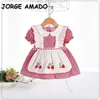 Été bébé fille robe manches courtes bouffantes fraise broderie Lolita Style princesse enfants vêtements E9230 210610