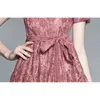 verão moda temperamento mulheres vintage lace midi vestidos de manga curta elegante vestido casual vestidos 210531