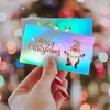 Frohe Weihnachten, 50 Stück, Regenbogen-Laser-Einladungs-Grußkarten, Geschenk, Dekor, Weihnachtsmann, Schneemann, Party-Nachrichtenkarte