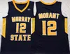 Mens Murray State Racers 12 Ja Morant College 농구 유니폼 파란색 흰색 노란색 스티치 셔츠 OVC 패치 S-XXL