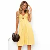 Verão Sexy Deep V Backless Midi Comprimento Túnica Senhoras Praia Mulheres Sundress Vintage Party Dress Vestido Robe Femme ET Q190522