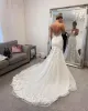 Wspaniałe sukienki ślubne syreny suknie ślubne Strapy Spaghetti Koronkowe aplikacje Backless Sweep Train Projektant Tiul Made Arabic Dubai Plus Size Vestido de 403