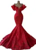 2022 Plus Size Arabic Aso Ebi Red Luxurious Mermaid Prom Dresses Lace Beaded Evening Formal Party Second Reception Birthday Engagement Gowns Dress ZJ210
