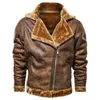 Jacken für Männer Winter Wildleder Lederjacke Revers Vintage Motorradjacke Männer Slim Fit Retro Mantel Mode Outwear Pelz gesäumt 210603