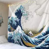 Cartoon Welle Meerwasser gedruckt Tapisserie dekorative Mandala Tapisserie indische Home Decor große Hippie Wandbehang Decke 210609