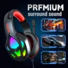 سماعات الألعاب Gamer Headphones تحيط صوت ستيريو ستيريو سماعات سلكية USB ميكروفون ملون ضوء كمبيوتر محمول سماعة