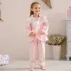 Children's Home Clothes Spring Girls Pajamas Set Long Sleeve Lace Princes 100% Cotton Princess Suit Clothes 210908