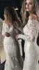 Robes de mariée de luxe une ligne avec train détachable arabe dubaï hors de l'épaule manches longues robes de mariée en dentelle de mariage