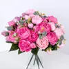 Decorative Flowers & Wreaths 30cm Pink Rose Silk Peony Artificial Small Bouquet For Wedding Home Decor Living Room Party Fake Decoration