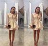 Sexy trou de serrure courte robes de soirée de Cocktail une ligne à manches longues 2021 filles pas cher Satin Mini robe de retour robes d'occasion spéciale