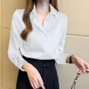 Шелковые рубашки женщины с длинным рукавом старинные рубашки блузка офис леди сатин шелковая блузка плюс размер женщина базовая рубашка топы белые рубашки