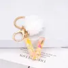 Fashion Colorful English Letters Keychains With Fluffy Pompom A-Z Initials Key Holder Women Bag Hanging Ornaments Keyring Gifts