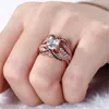 Hochzeit Ringe Luxus Weibliche Geometrische Zirkon Großen Ring Set Nette Rose Gold Farbe Für Frauen Trendy Kristall Stein Engagement